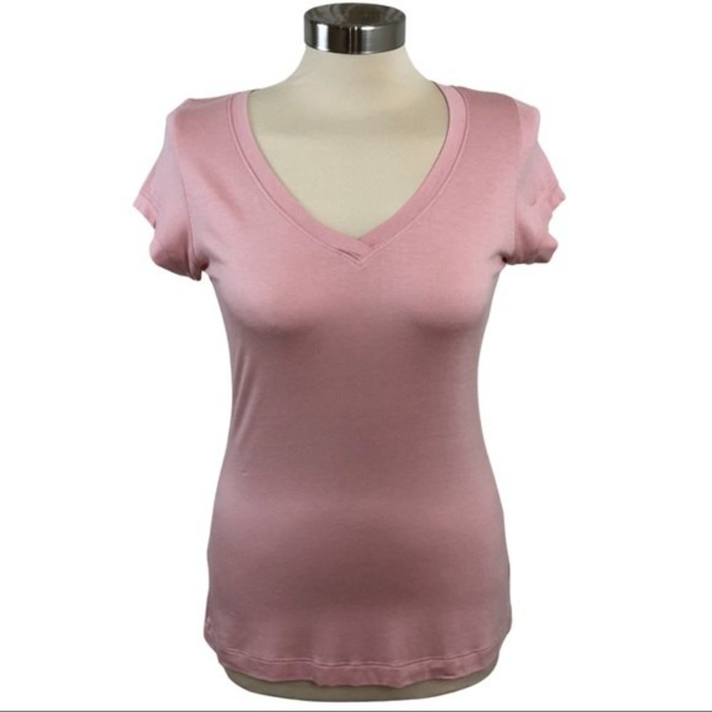 Nally & Millie Pink Stretch Layering V-Neck T-shirt Small